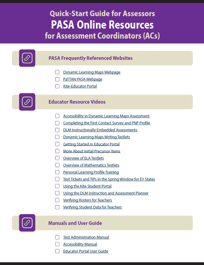 Dynamic Learning Maps (DLM) Quick Start Guide for Assessors: PASA Online Resources for Assessment Coordinators (ACs)